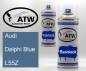 Preview: Audi, Delphi Blue, L55Z: 400ml Sprühdose + 400ml Klarlack - Set, von ATW Autoteile West.